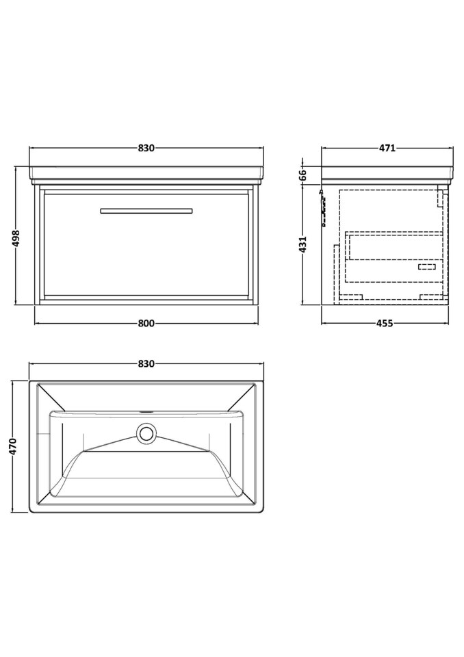 image 1 of Balterley Modern Wall Hung Single Drawer Bathroom Vanity with Fireclay Basin | Grey | Pebble Grey | 498 x 830 x 471mm