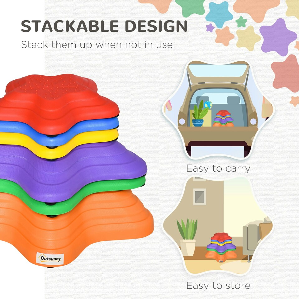 image 1 of Outsunny 6-Piece Balance Stepping Stones Stackable Non-slip Obstacle Course