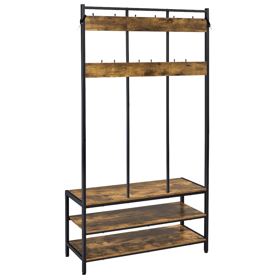 image 1 of Yaheetech Industrial Hallway Rack with Bench & Shoe Storage | Brown | Rustic Brown | One Size