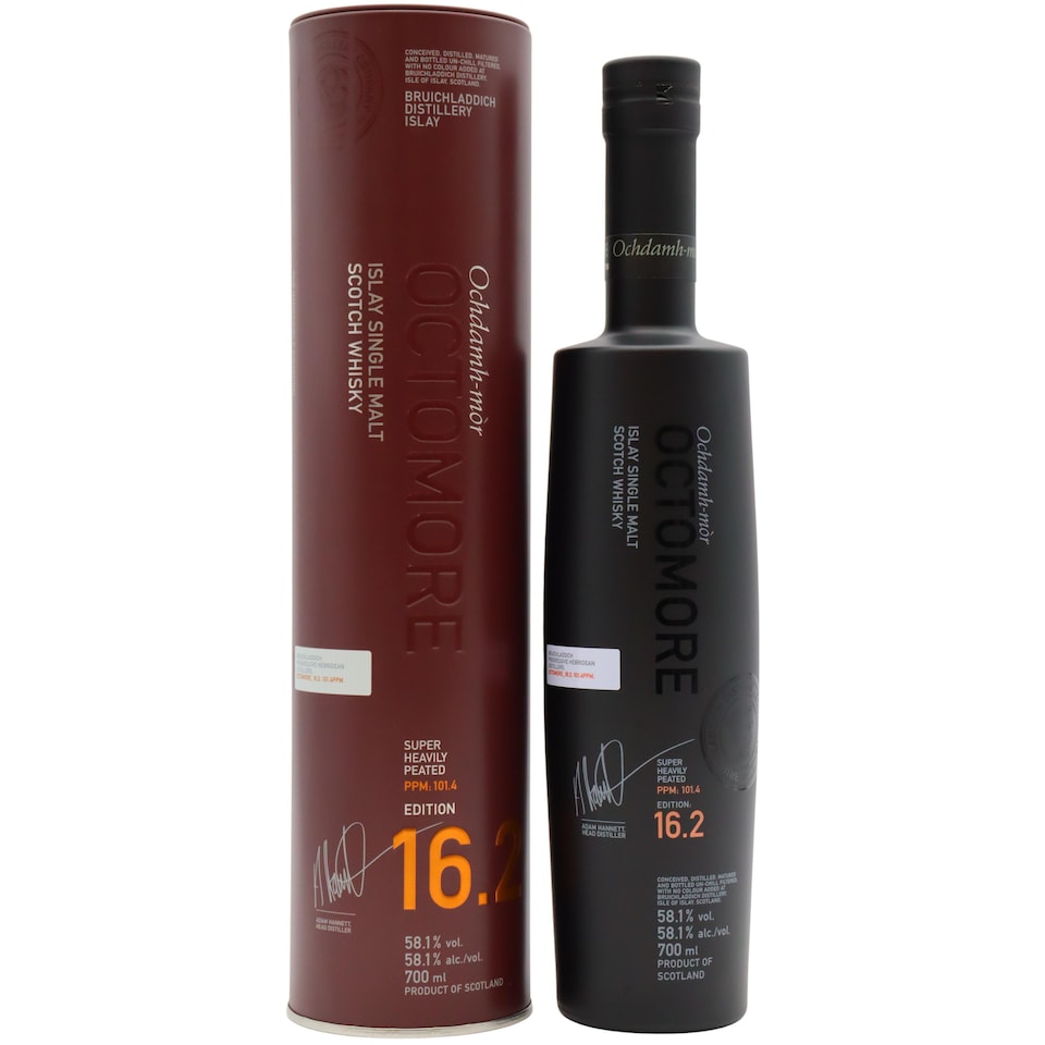 Octomore - 16.2 Islay Single Malt 2019 5 year old Whisky | Multi | Caremalised sugar, roasted nuts, and dried fruits abound, enveloped in sweet campfire smoke. | 6