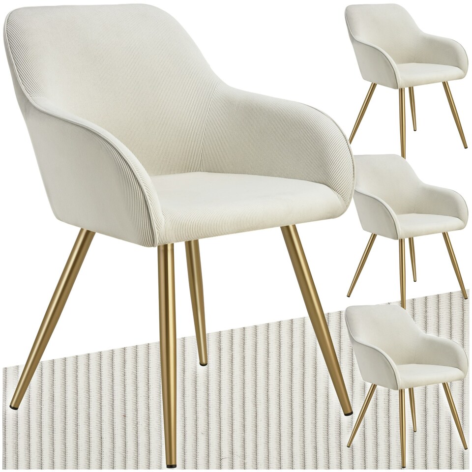 image 1 of Dining Chair Marilyn - corduroy look, upholstered, armchair, continuous backrest - Set of 4 Cream | Cream/Gold