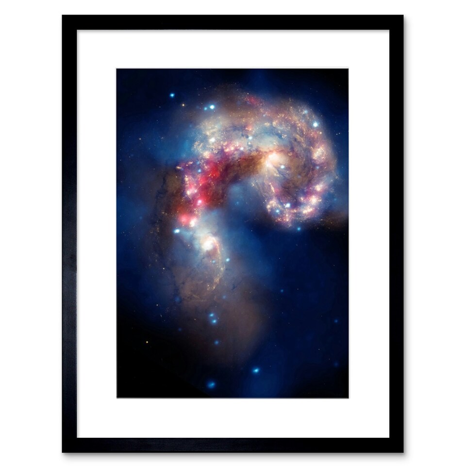 image 1 of NASA Hubble Space Antennae Galaxies Colliding Pair Mosaic 9x7" Black Framed Wall Art Print
