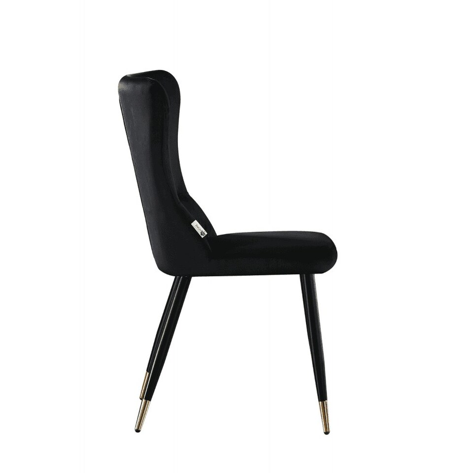 image 1 of Single New York Modern Velvet Dining Chair with High Back, Black Metal Legs Black | Gold End Tips
