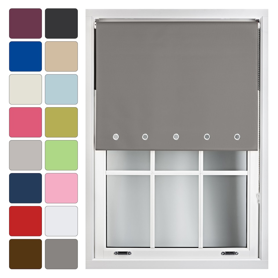 image 1 of FURNISHED Blackout Roller Blinds with Round Eyelets Cut to Size Easy Fit Window Shade | Grey | Dark Grey | (W) 240cm x (L) 210cm