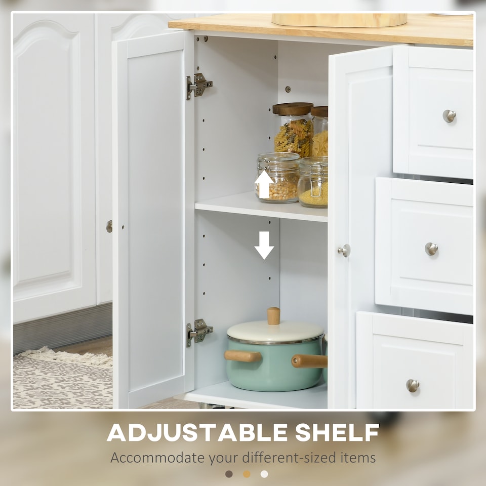 image 1 of HOMCOM Kitchen Island on Wheels, Kitchen Cart with Drop Leaf, White | White