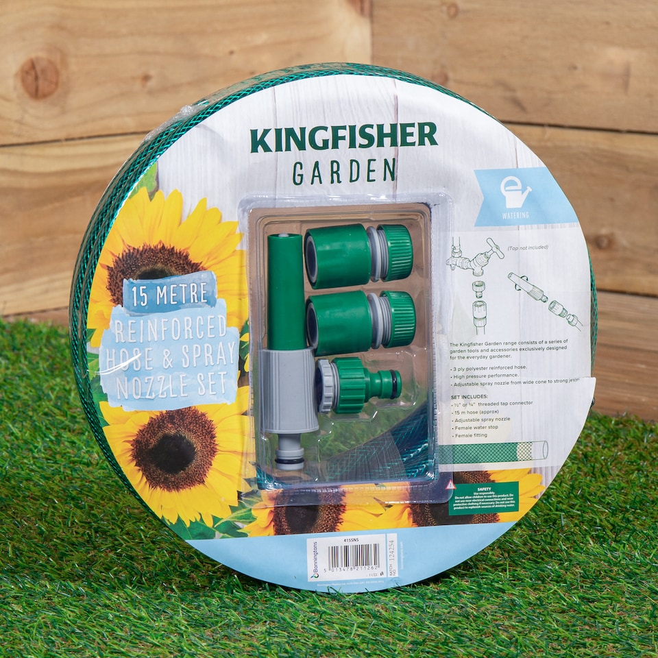 image 1 of 15m Garden Hose and Spray Nozzle Set | Green | Green