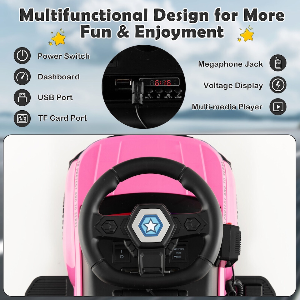 image 1 of COSTWAY Kids Electric Car 6V Powered Police Cars Pink