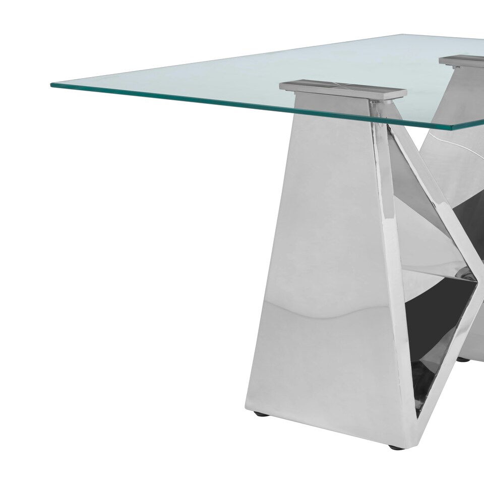image 1 of Interiors By Premier Modern Design Wing Base End Table, Wing Base Design Metal End Table, Tempered Glass Top Versatile Table Silver