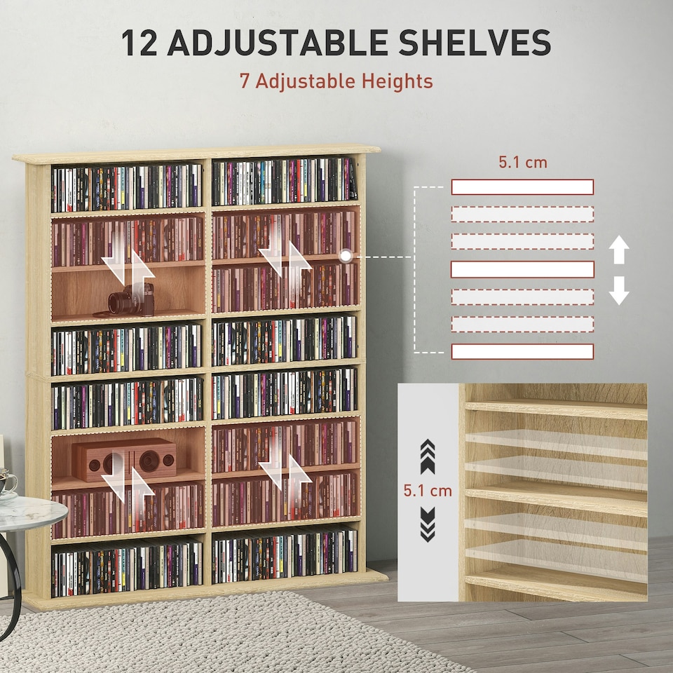 image 1 of HOMCOM CD Storage Unit DVD Tower Blu-ray Storage Shelf for Office, Natural | Brown | 106.5W x 24D x 126.3H cm