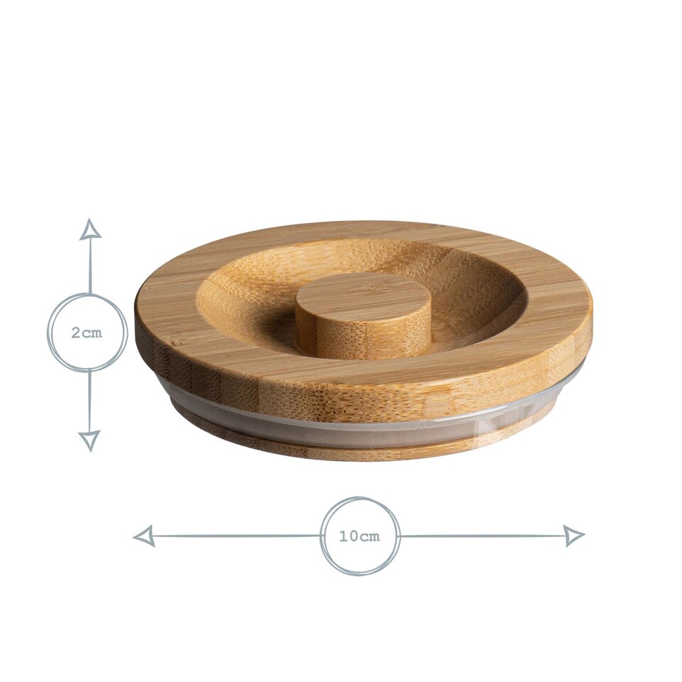 image 1 of Argon Tableware Glass Storage Jars - Carved Wood Lid - 750ml - Modern Round Scandi Organisation Container Glass Jar - Set of 6