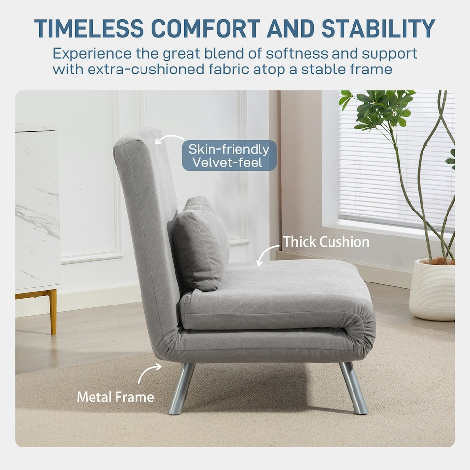 image 1 of HOMCOM 2-in-1 Folding Sofa Bed with 5-level Adjustable Backrest, Grey