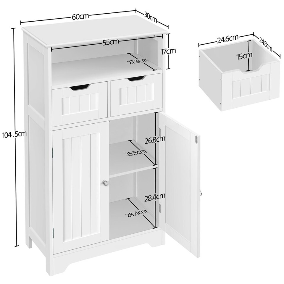 image 1 of Yaheetech Bathroom Floor Storage Cabinet with 2 Drawers White White