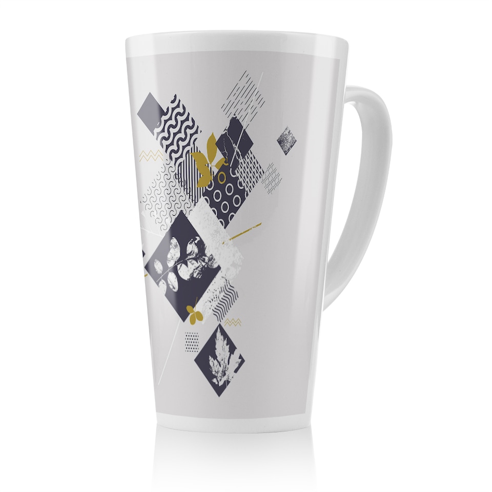 image 1 of Geometric Squares & Leaves Latte Mug