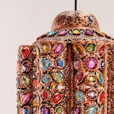 ValueLights Leyla Moroccan Bazaar Bronze Lamp Shade Multi Coloured Jewels & Bulb Bronze