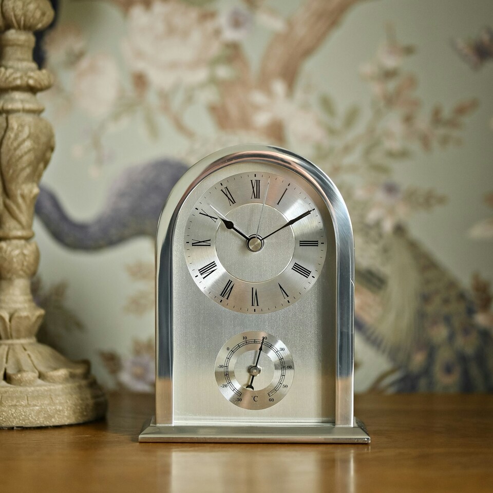 image 1 of Wm.Widdop Arched Silver Aluminium Mantel Clock Silver