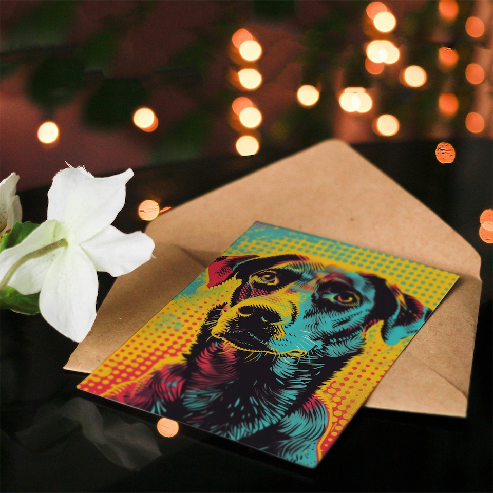 image 1 of Pop Art Dog Bright Summer Colourful Dots For Him Birthday Card