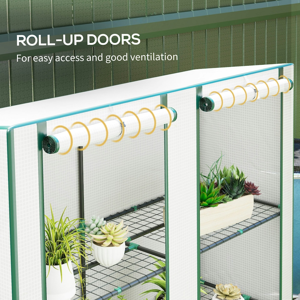 image 1 of Outsunny 3 Tier Lean-to Mini Greenhouse with Green Hemmed Edging, White
