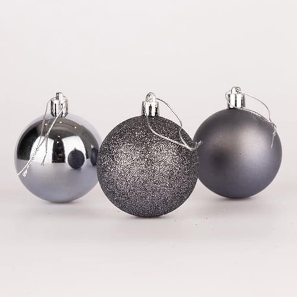 Dark Grey Shatterproof Christmas Baubles 3cm - Pack of 12