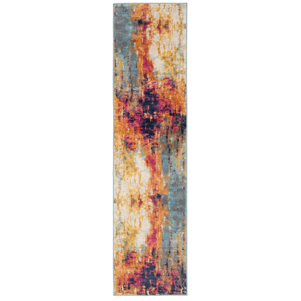 image 1 of KUKOON Bright Multicolour Distressed Abstract Runner Rug 60cm x 240cm Multi