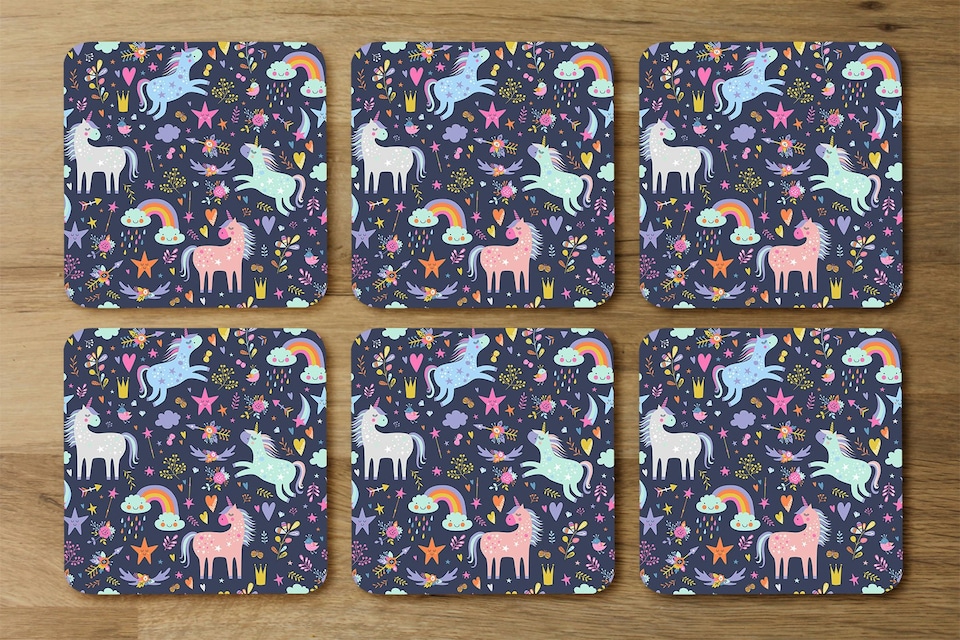 image 1 of unicorns on navy (Placemat & Coaster Set)