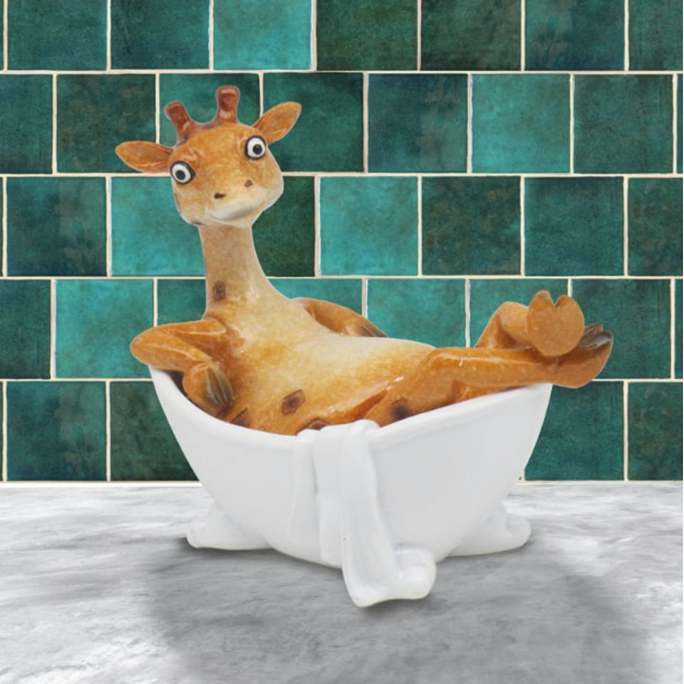image 1 of 'Bathtime' Giraffe in Bath Tub Figurine Novelty Bathroom Decoration