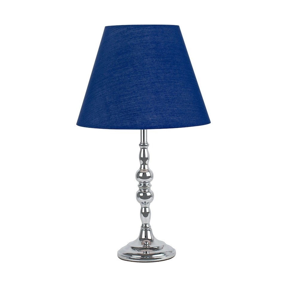 image 1 of Set of 2 Chrome Table Lamps with Decorative Stem and Navy Blue Shades Chrome | Blue