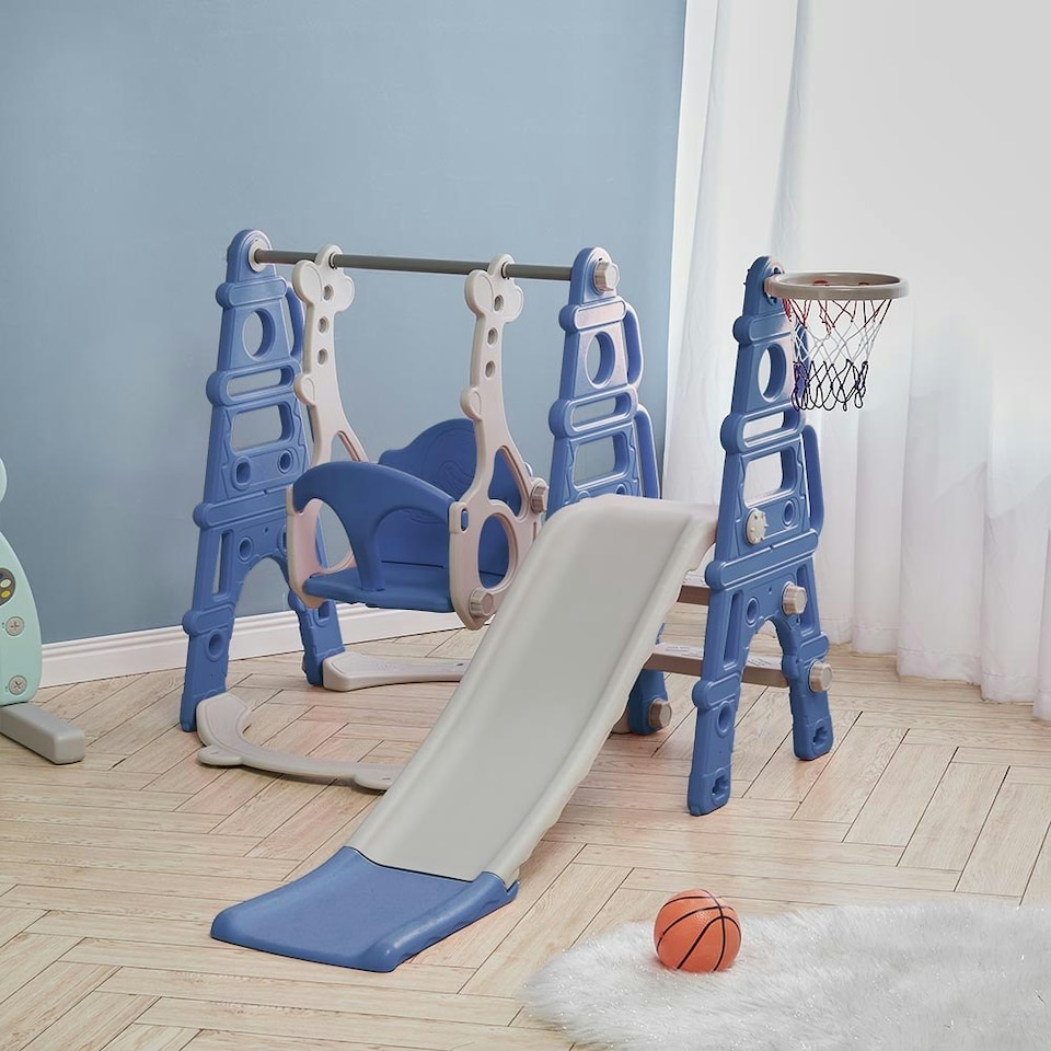 image 1 of Living and Home Kids Toddler Swing and Slide Set with Basketball Hoop and Climbing Ladder