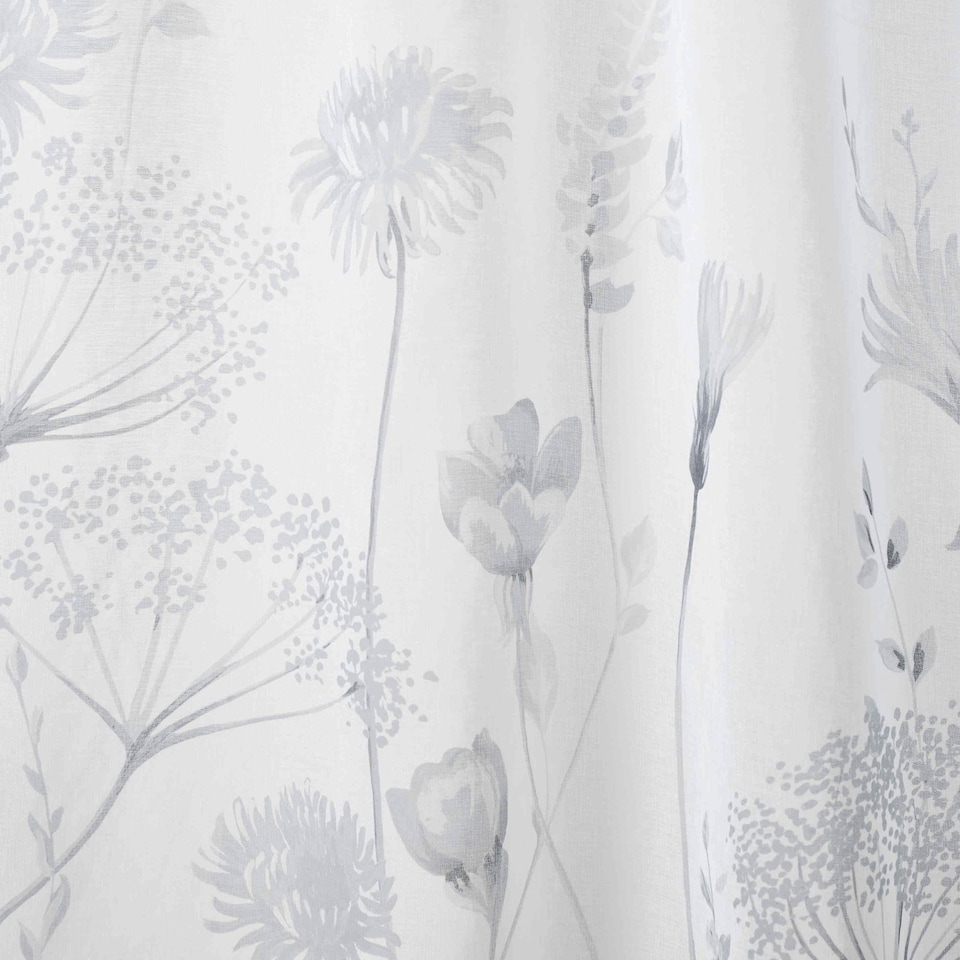 image 1 of Catherine Lansfield Meadowsweet Floral 55x72 Inch Tab Top Voile Curtain Panel White