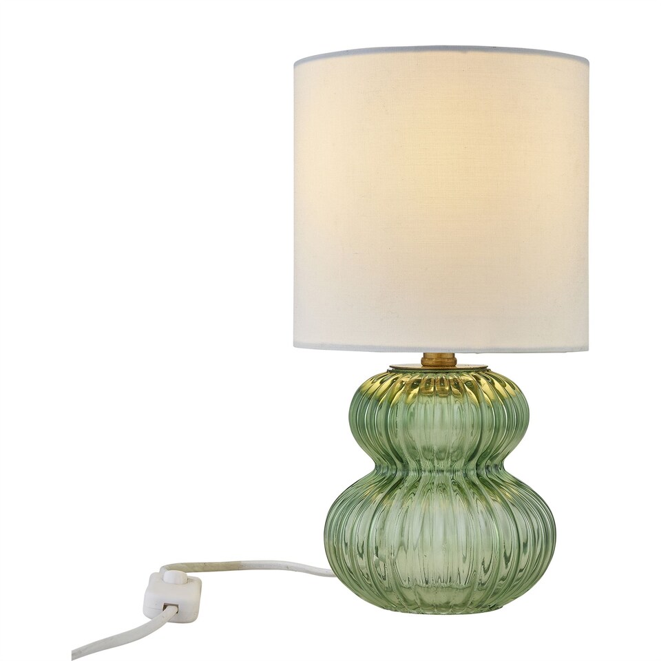 image 1 of Walter - Set of 2 Green Ribbed Glass 29cm Table Lamps with White Shade
