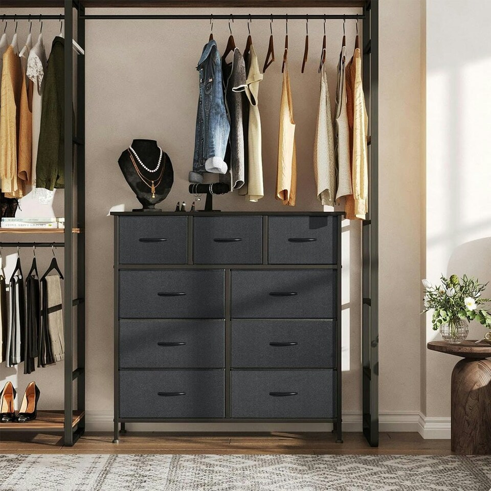 image 1 of Steel Frame Freestanding 9 Drawer Storage Cabinet, Storage Organizer for Bedroom Living Room - Grey