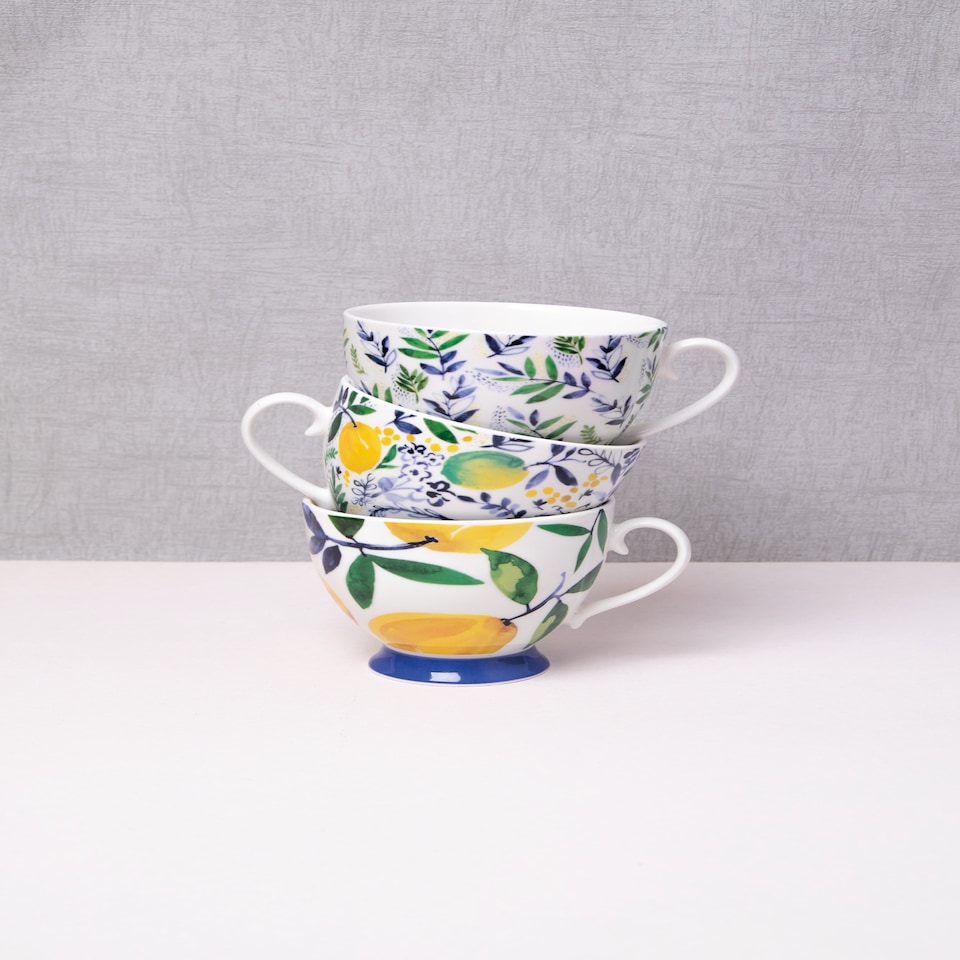 image 1 of KitchenCraft China Leafy Lemon 400ml Footed Mug | Blue | 1