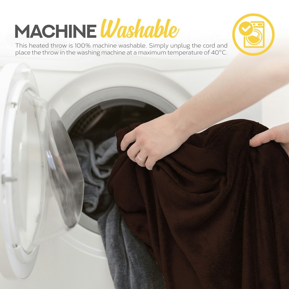 image 1 of MONHOUSE Heated Throw - Electric Blanket - Digital Controller - Timer up to 9 hours, 9 Heat Settings, Auto Shutoff - Single 130X160cm - Brown Shearling