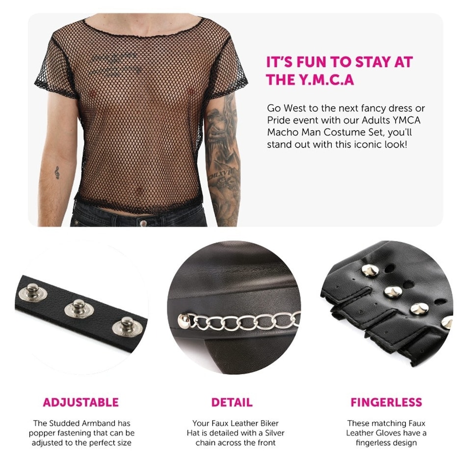 image 1 of YMCA Macho Man Costume Set | Black | S