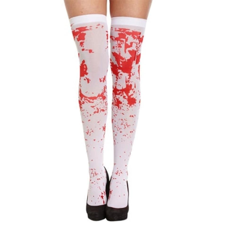 White Hold Ups Stockings With Blood Halloween Adults Fancy Dress