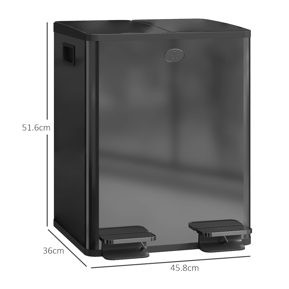 image 1 of HOMCOM 2 x 20L Dual Kitchen Bin Pedal Bin for Recycling and Waste Silver | 40L