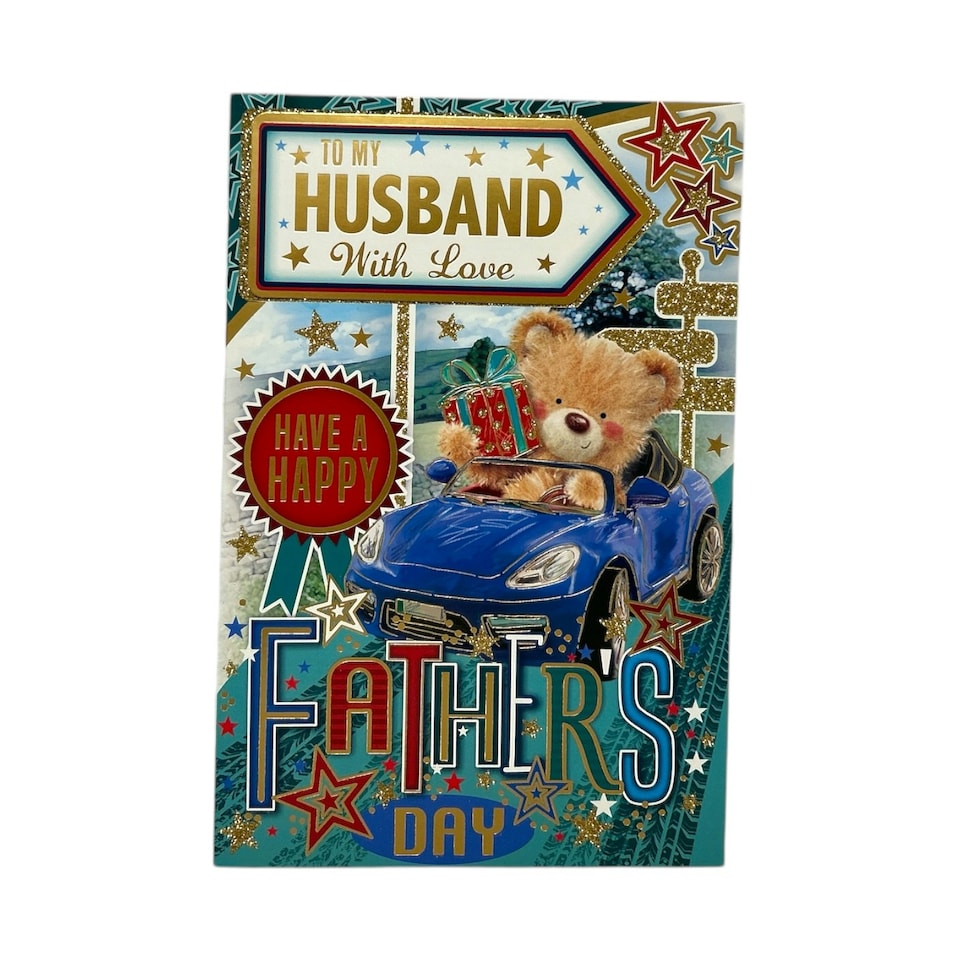 image 1 of To My Husband Teddy In Blue Car Design Father's Day Card