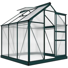 Outsunny 6x6ft Walk-In Polycarbonate Greenhouse Plant Grow Galvanized Aluminium | Green