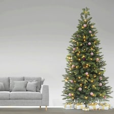 Best Artificial 7ft / 210cm Balsam Fir Pre Lit Christmas Tree With Real Feel PE Tips, Hinged With LED Lights Green | 7.5ft