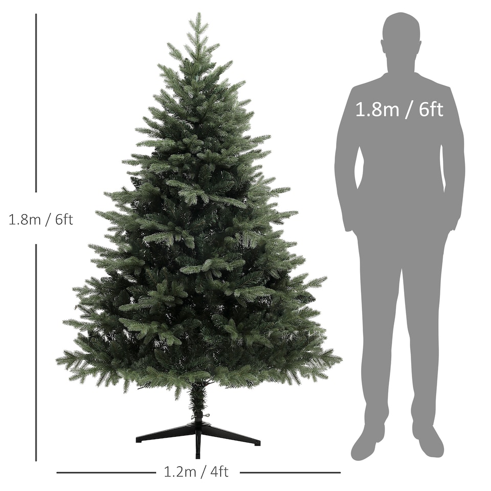 image 1 of HOMCOM 6ft Artificial Spurce Christmas Tree with 1696 Branch Tips and Foldable Steel Base, Realistic Hinged mas Tree for Home Office, Green