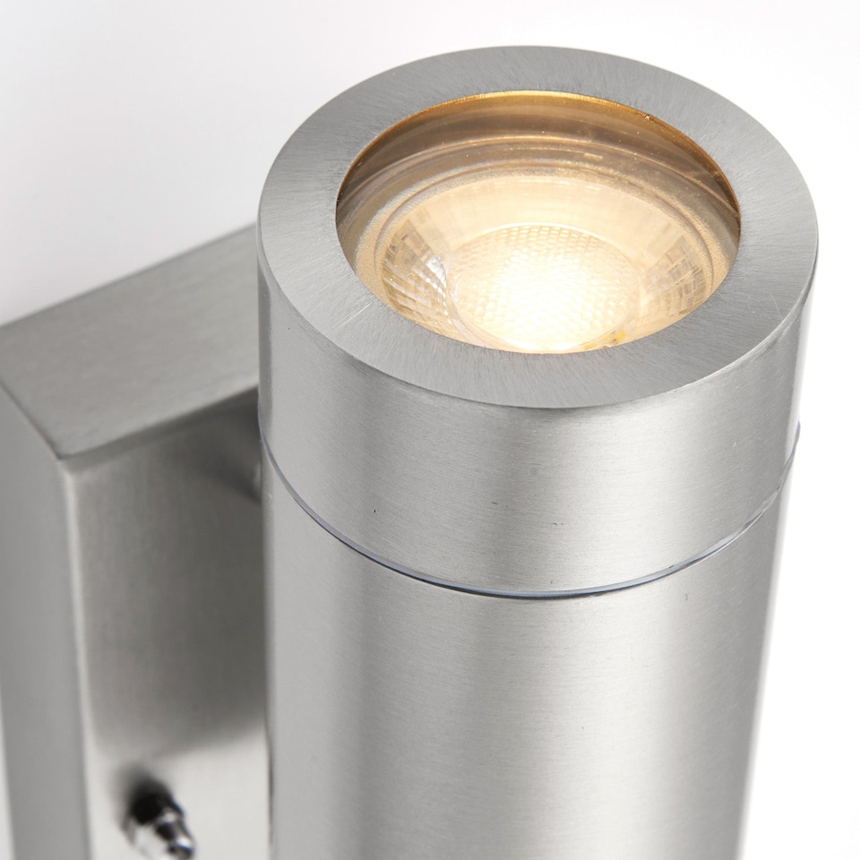 image 1 of Automatic Up & Down IP44 Wall Light with PIR - 2 x 7W GU10 LED - Brushed Steel