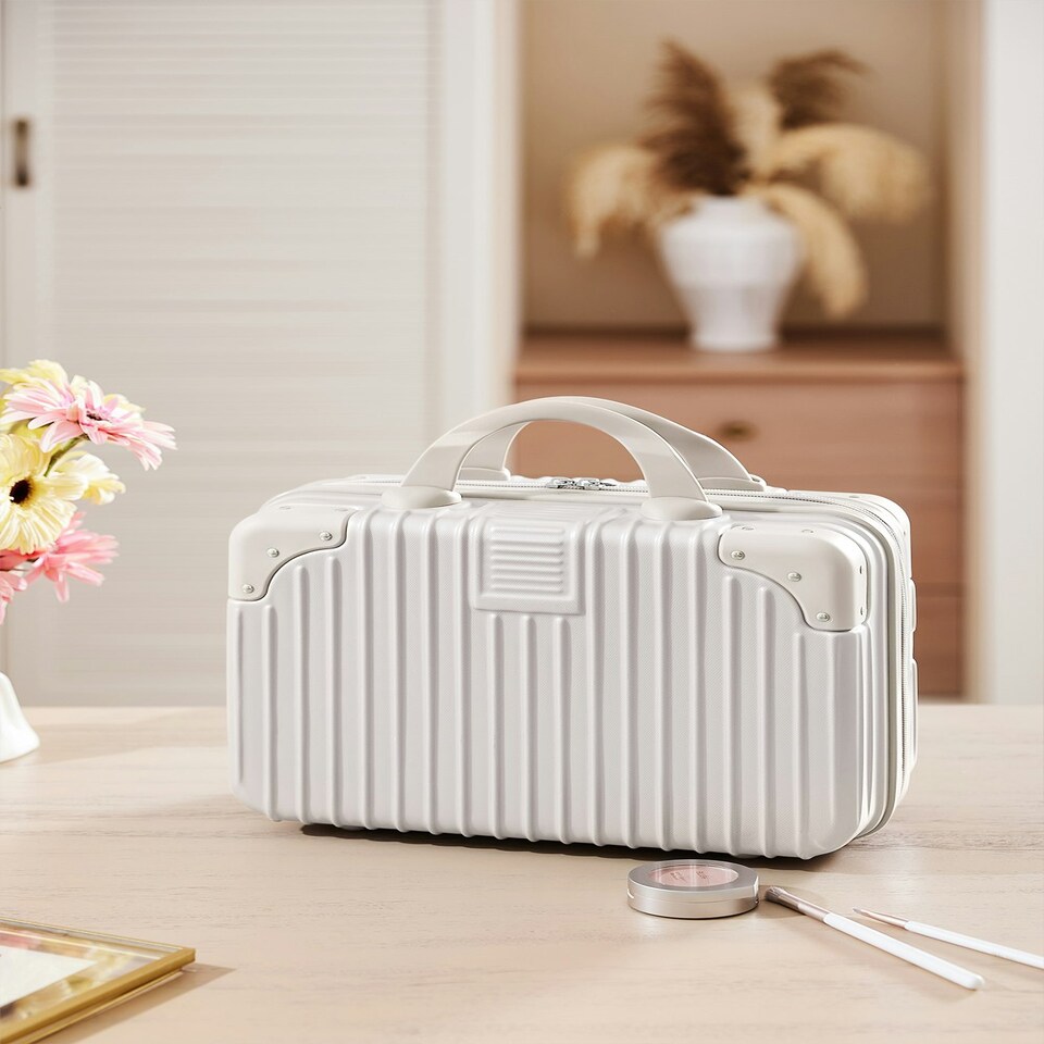 image 1 of Living and Home Portable Plastic Makeup Case for Travel White | Personal Item