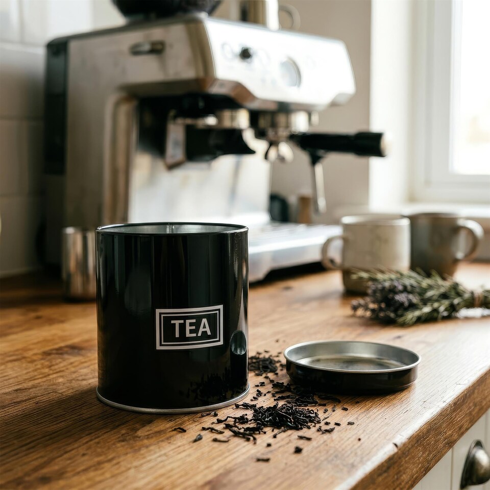 image 1 of Harbour Housewares 3pc Tea Coffee Sugar Canister Set - Round Metal Airtight Kitchen Canister Tin Pots