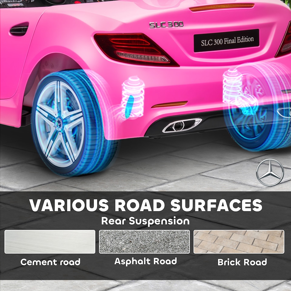 image 1 of AIYAPLAY Benz SLC 300 Licensed 12V Electric Car for Kids, Kids' Electric Ride on with Parental Remote, Music Lights, Suspension Wheels for 3-6 Years, Pink