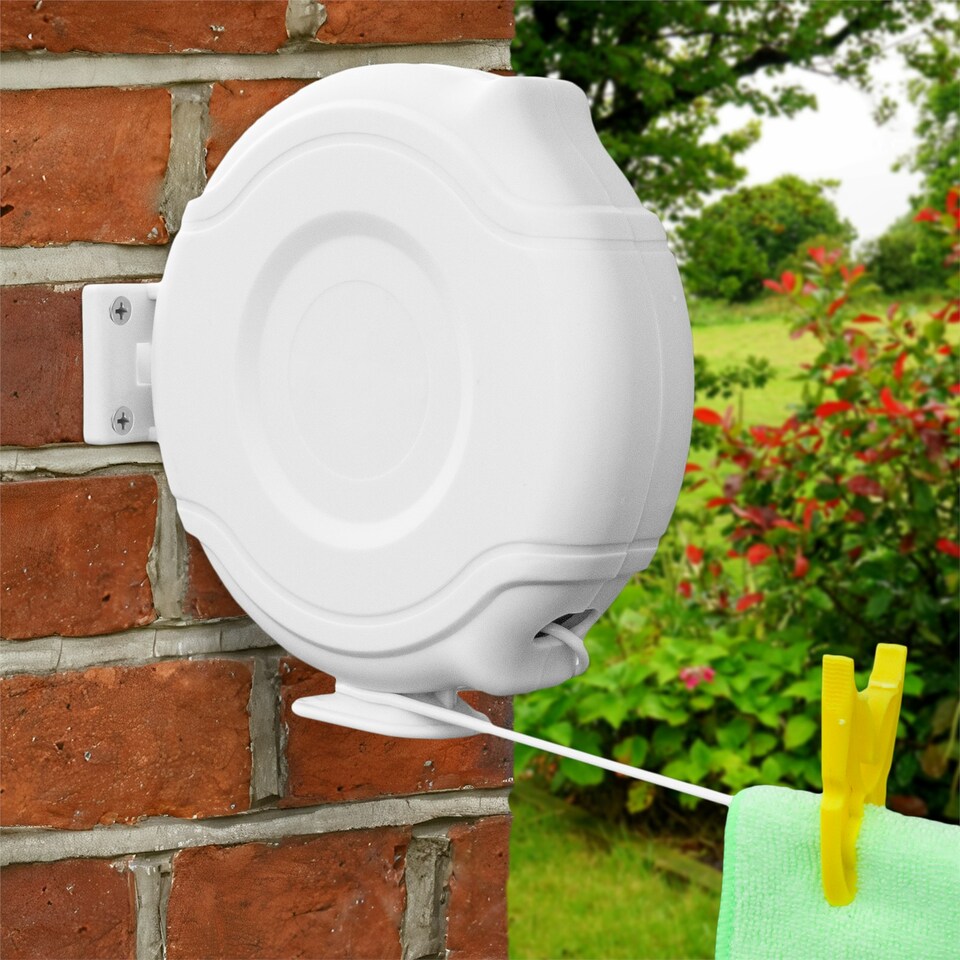 image 1 of KCT Single Wall Mountable Retractable Washing Line  - 12m White