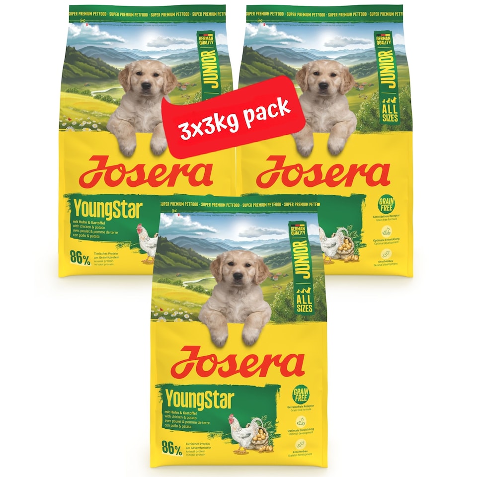 image 1 of Josera Junior YoungStar complete puppy food | Grain-free | All breed sizes | Lots of meat | Optimal digestibility | Salmon Oil Omega 3 | 3x3kg