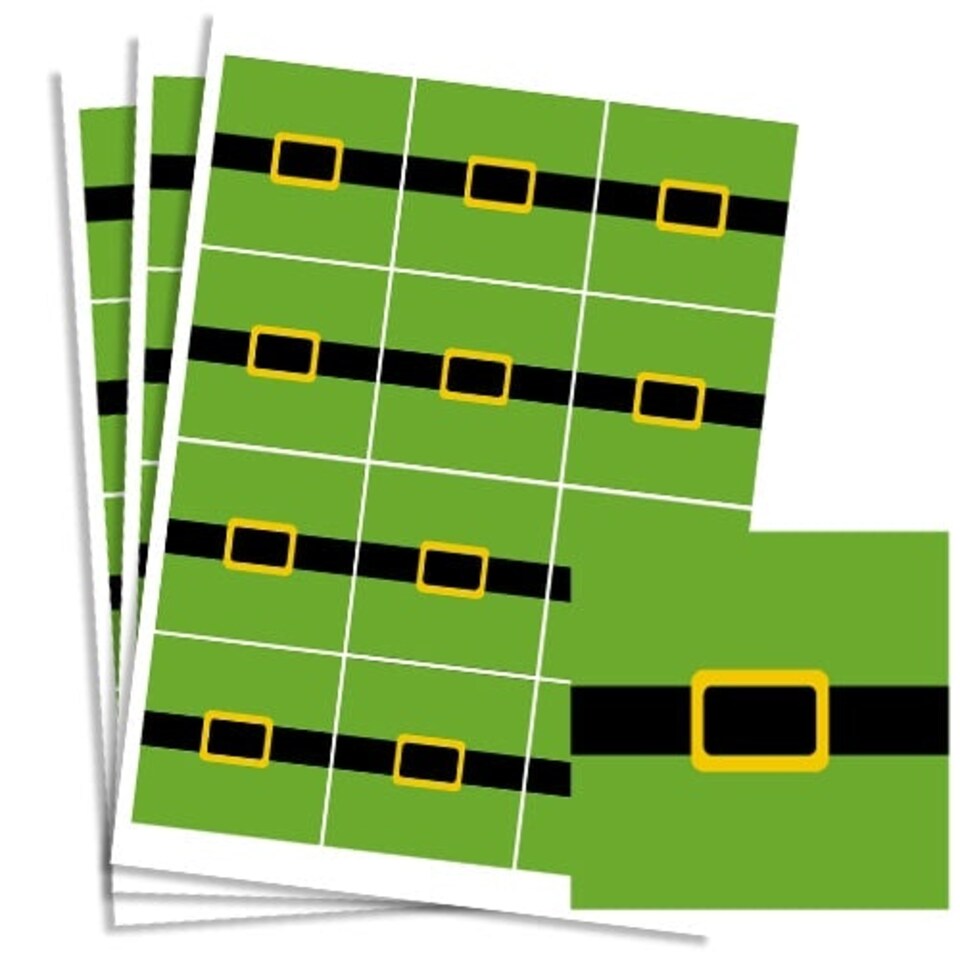 image 1 of Christmas Elf Belt Square Stickers 65mm - Sheet of 12