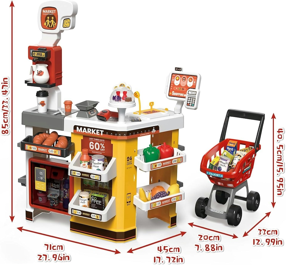 image 1 of 65 PCS Grocery Store Playset Pretend Supermarket Playset