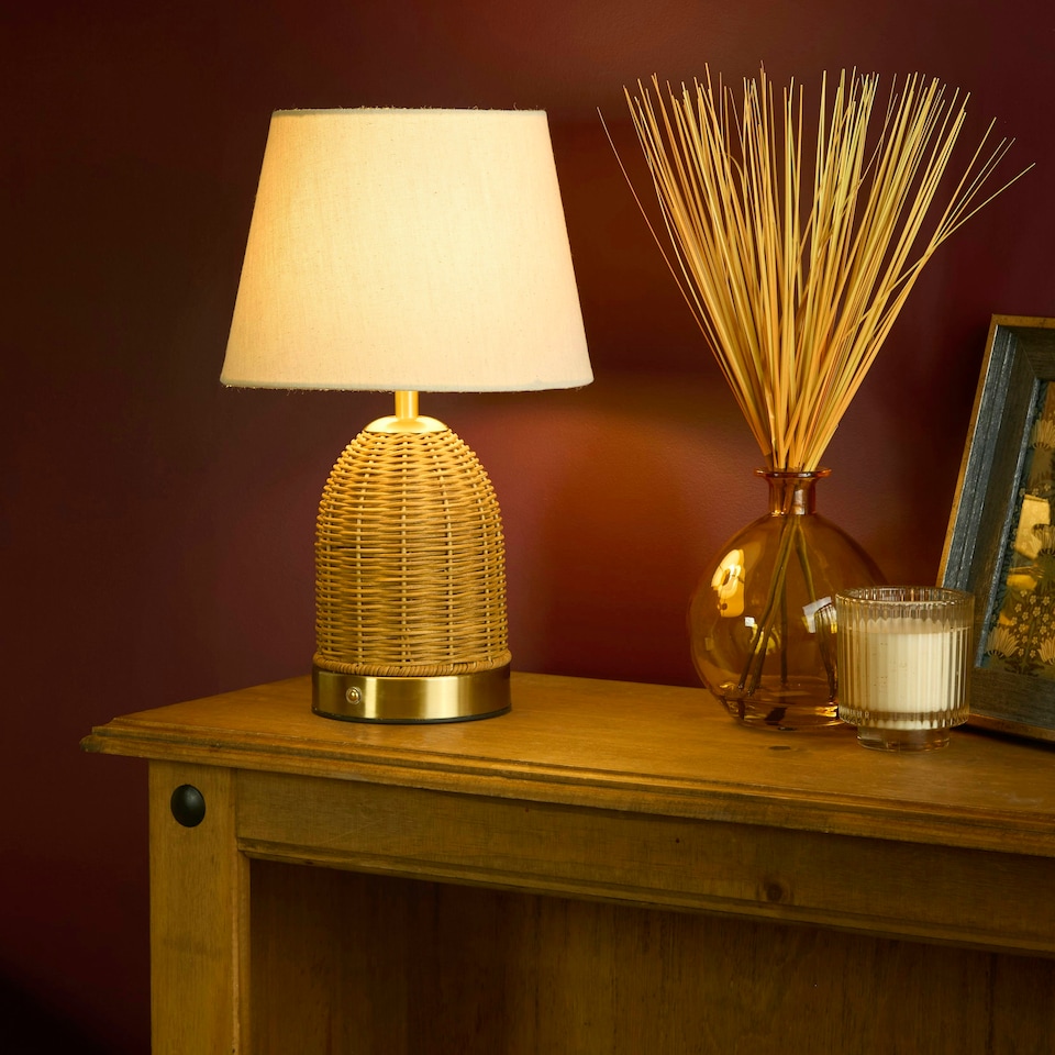 image 1 of RECHARGEABLE RATTAN TABLE LAMP Brown