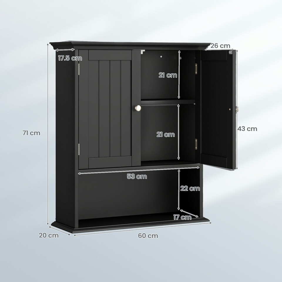 image 1 of COSTWAY Bathroom Wall Mounted Cabinet Wooden Cabinet Black
