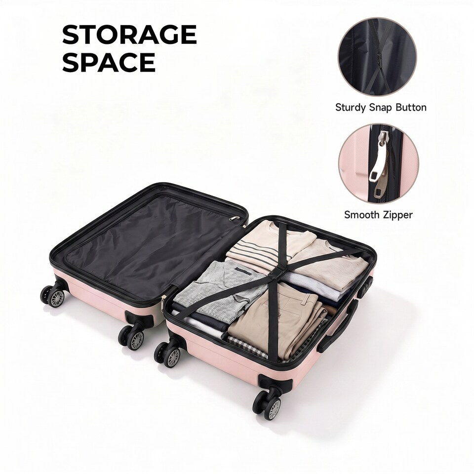 image 1 of Living and Home 2-Piece Geometric ABS Suitcase Set - Pink 20" & 14"